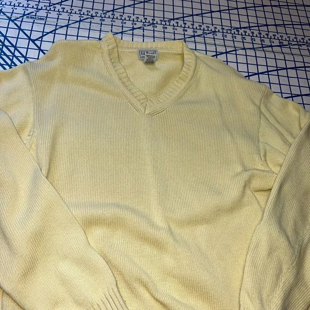 Vtg L.L Bean Sweater Men's Size L-REG Yellow Knitted Pullover Sweater